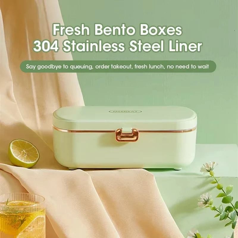 Stainless Steel Electric Lunch Box Water-Free Heating Food Warmer Bento Box Office Lunch Container with Built-In Heater Peaceful Pleasures Health and Wellness