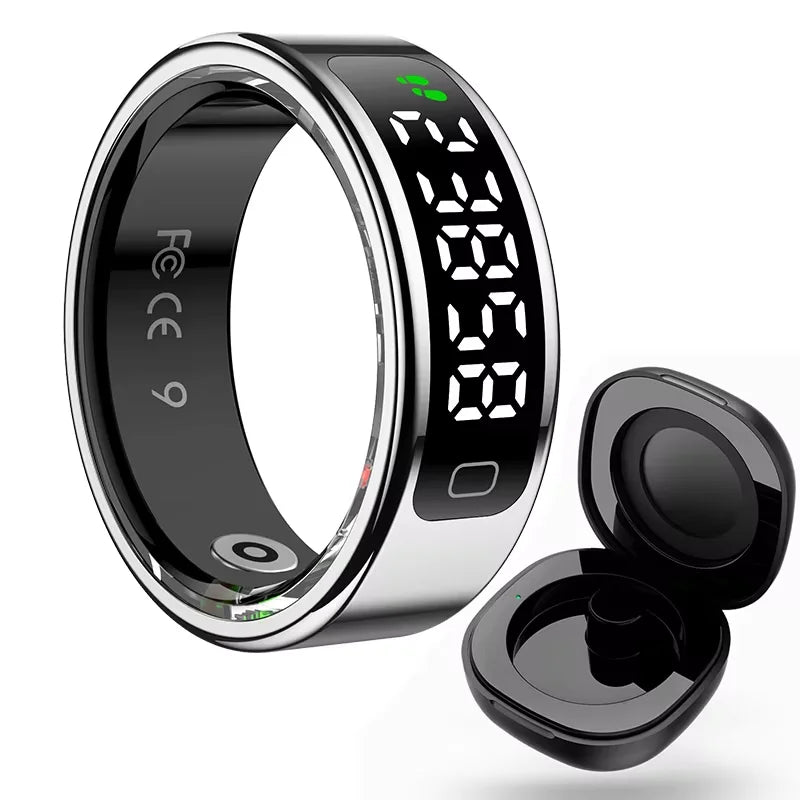 2026 R11C Smart Ring Men Women LED Display Screen Health Ring Heart Rate Sleep Monitor Waterproof Smartring for Android IOS Peaceful Pleasures Health and Wellness Silver 8