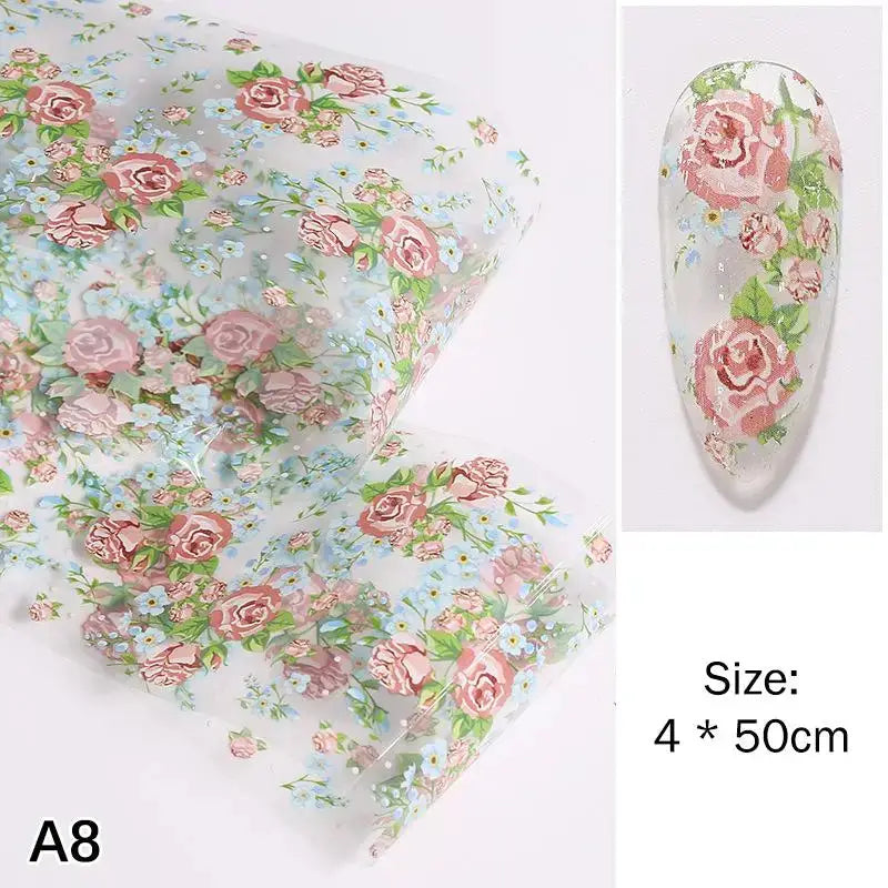 1Pcs Flower Nail Transfer Foils Stickers for Nail Art Peaceful Pleasures Health and Wellness A8