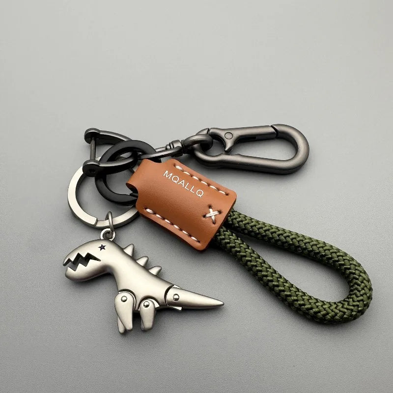 Cute Cartoon Dinosaur Keychain – Zinc Alloy & Leather Rope