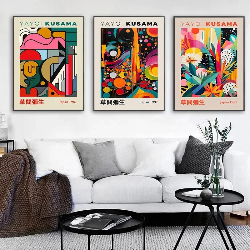 Japanese Abstract Mountain Canvas Wall Art | Yayoi Kusama Style