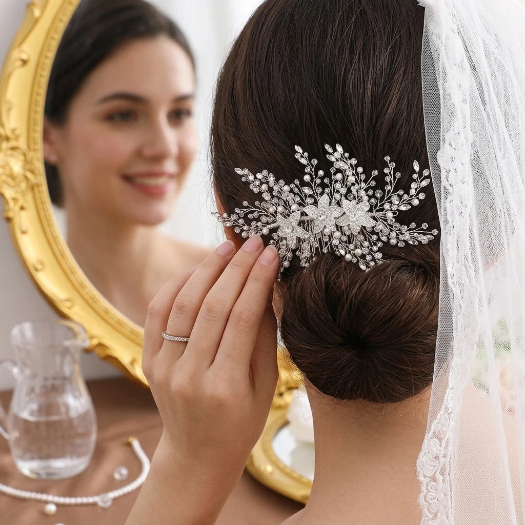 Women Rhinestone Pearl Hair Comb Elegant Alloy Bridal Accessory for Wedding and Formal Events Peaceful Pleasures Health and Wellness