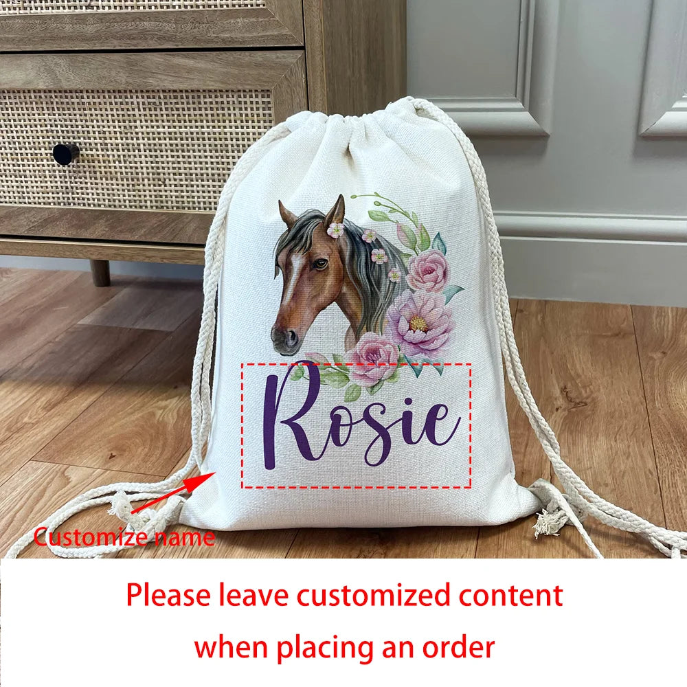 Custom Horse Riding Bag Children Gym Bag Change of Clothes Drawstring Backpack Kindergarten Back To School Horse Riding Gift Peaceful Pleasures Health and Wellness C 1pcs 34x43cm