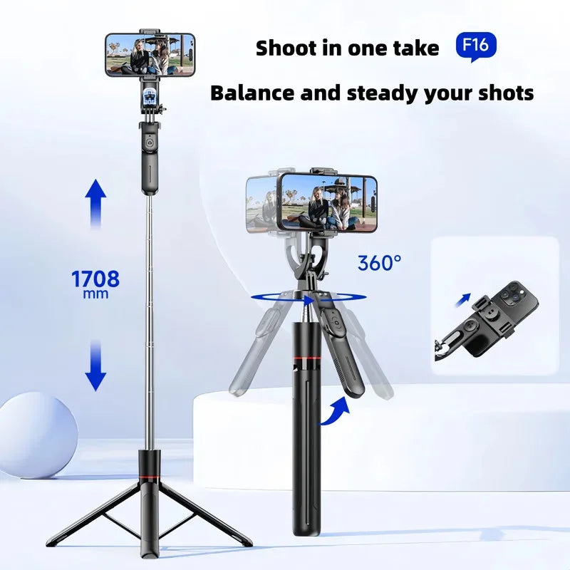 WIFIT Selfie Stick with Adjustable Tripod, 360° Shooting, Detachable Phone Holder, Bluetooth,1.7m Telescopic,Android/iOS Peaceful Pleasures Health and Wellness