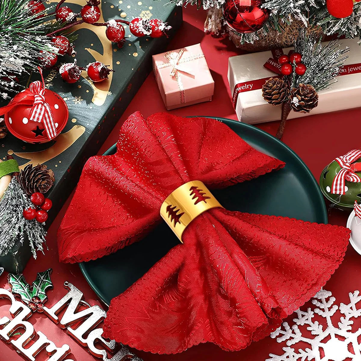 Napkin Rings Set for Christmas Winter, 6 PCS Christmas Hollow-Out Tree Rope Metal Home Table Decorations, for Kitchen Banquet Peaceful Pleasures Health and Wellness