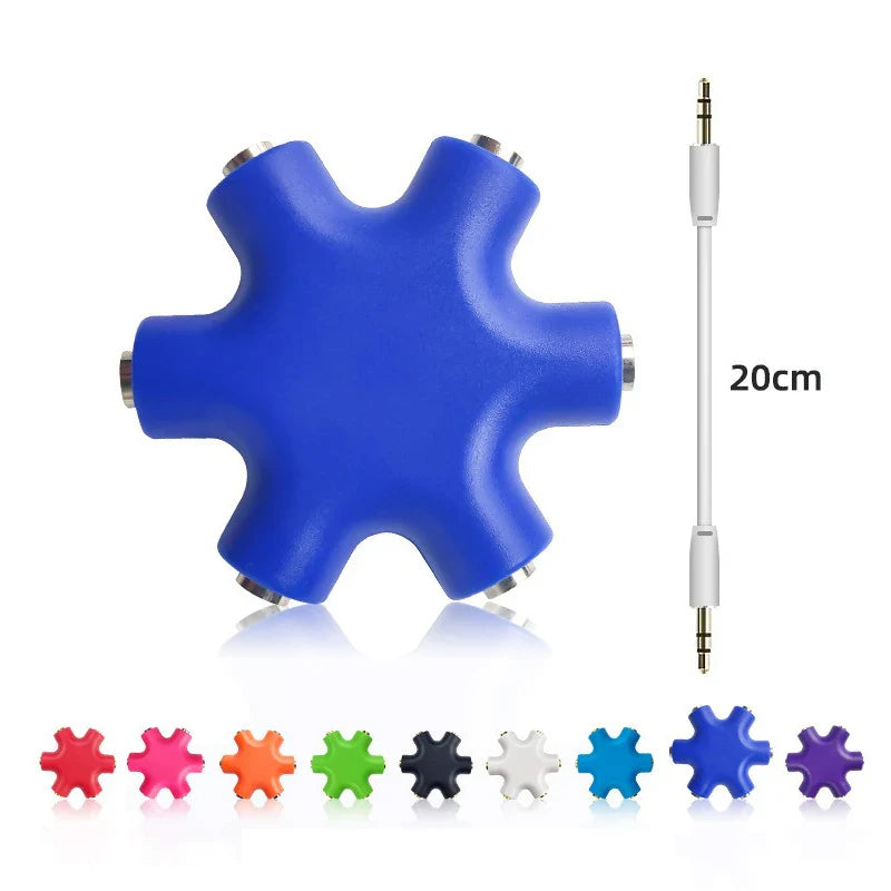6-Port 3.5mm Audio Splitter – 1 Male to 5 Female Headphone Adapter