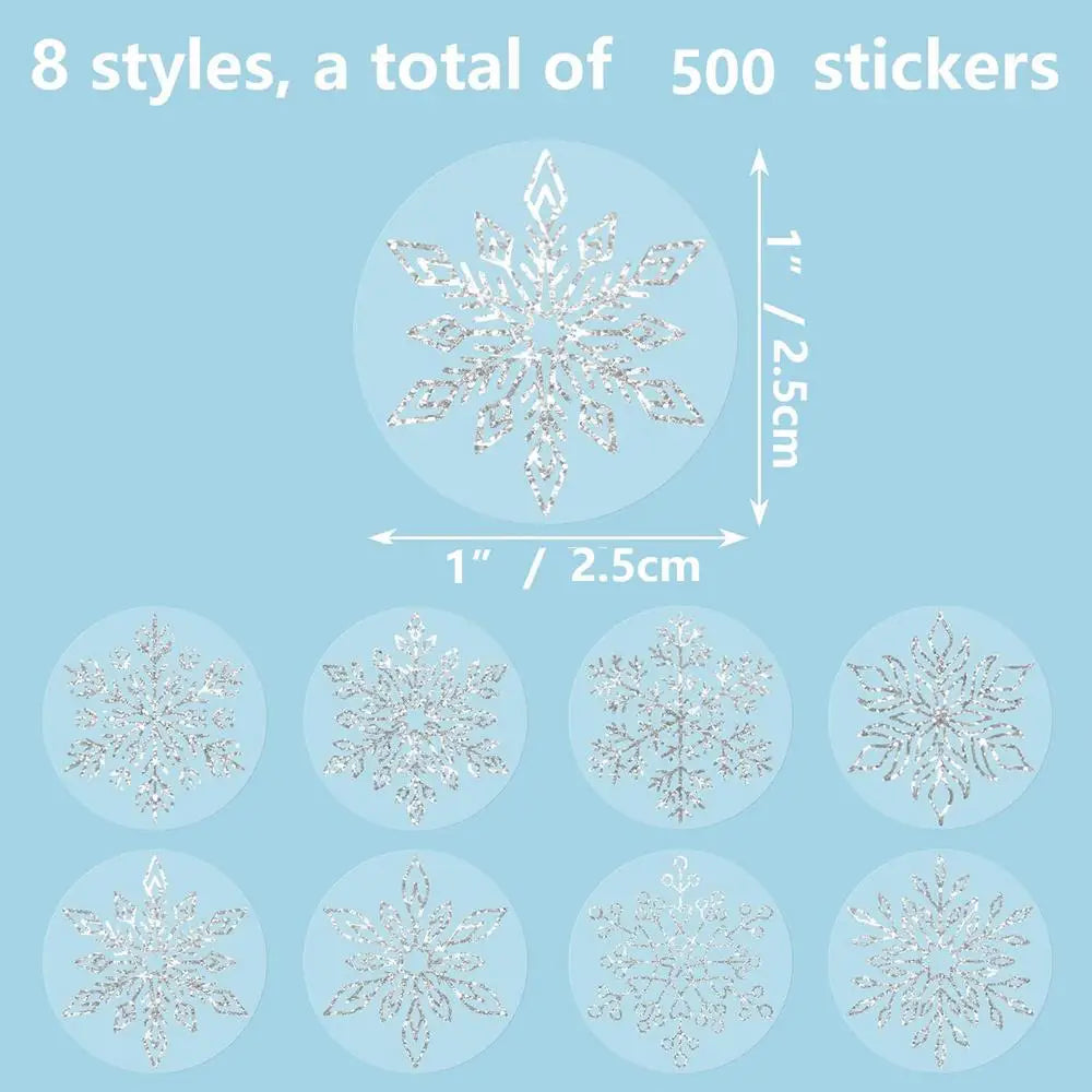Snowflake Stickers Roll 500 Pieces Round Self-Adhesive Transparent Christmas Labels Scrapbook Decal Roll Party Favor Decor For Peaceful Pleasures Health and Wellness Silver China Mainland 2.5CM