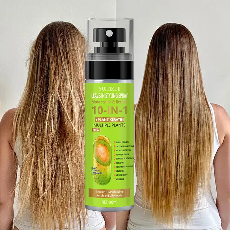 10-in-1 Plant Keratin Leave-In Spray 100ml for Smooth Manageable Hair Heat Protection Frizz Control Moisturizing Shine Peaceful Pleasures Health and Wellness