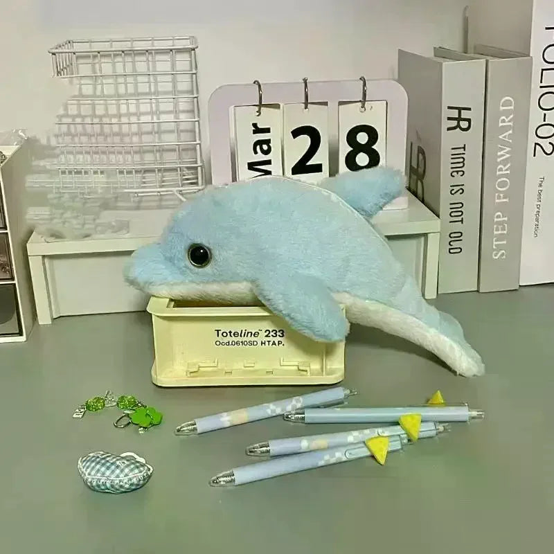 Dolphin Plush Pencil Case – Large Capacity Stationery Bag