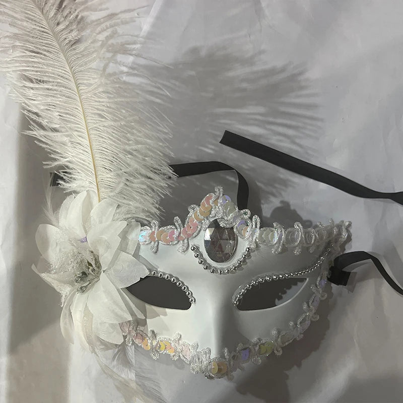 Venetian Feather Masquerade Mask for Women | Half Face