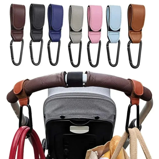 2-Pack Leather Stroller Hooks | Universal Carabiner Clips Stroller Hook Set Peaceful Pleasures Health and Wellness