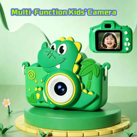 Dual Lens Kids Digital Camera Cartoon Green Dinosaur HD Shooting Video Recording 128G Portable Toy Camera Children Birthday Gift Peaceful Pleasures Health and Wellness