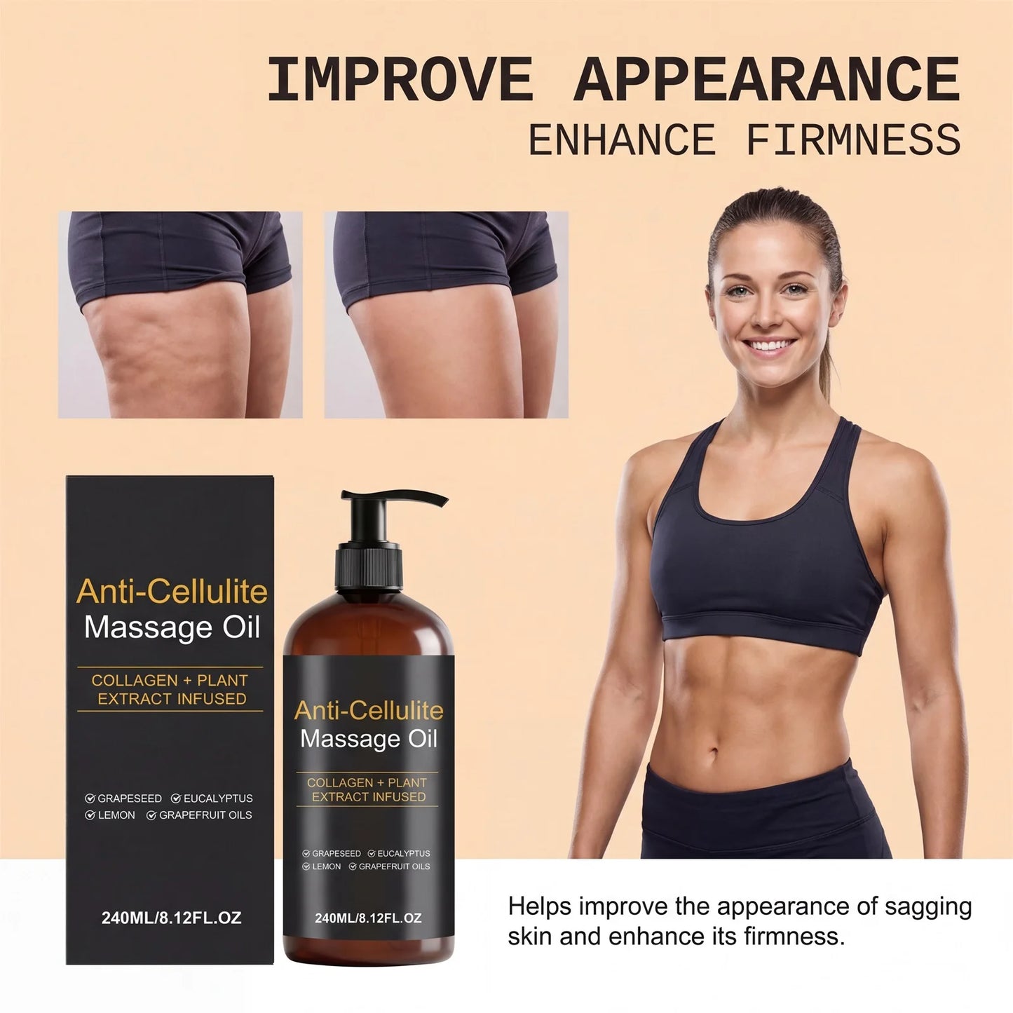 Firming Body Massage Oil – Collagen Anti-Cellulite 240ml Peaceful Pleasures Health and Wellness