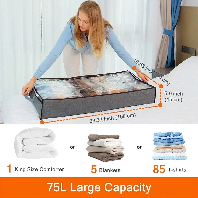 Under Bed Storage Bag – Large Foldable Dustproof Quilt Organizer