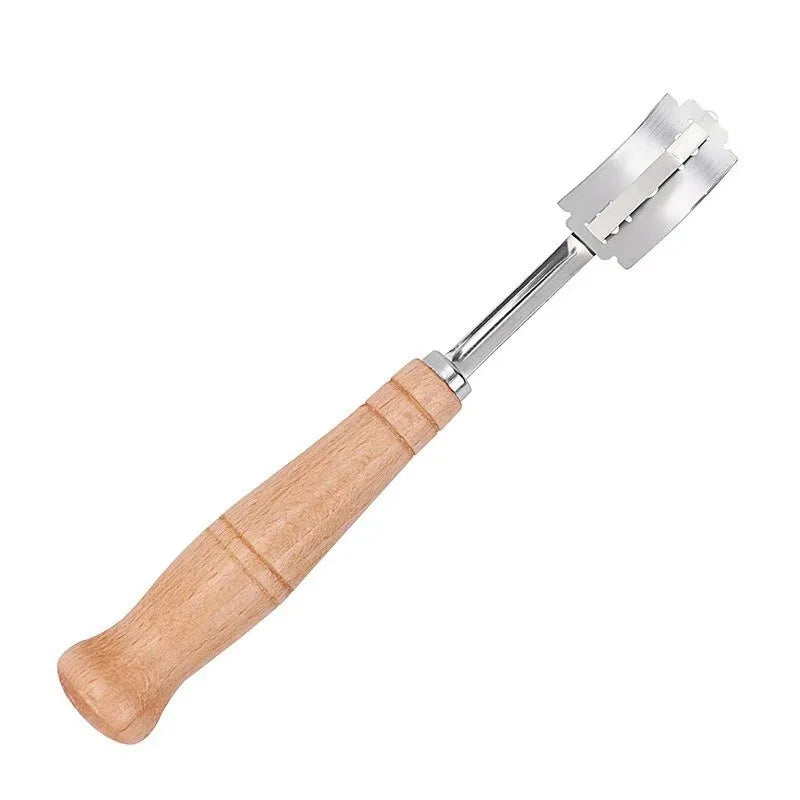 Wooden Handle Bakers Dough Bread Pastry Cutter with 5 Blades Toast Curved Baguette Bread Knife Baking Accessory Pastry Spatulas Peaceful Pleasures Health and Wellness