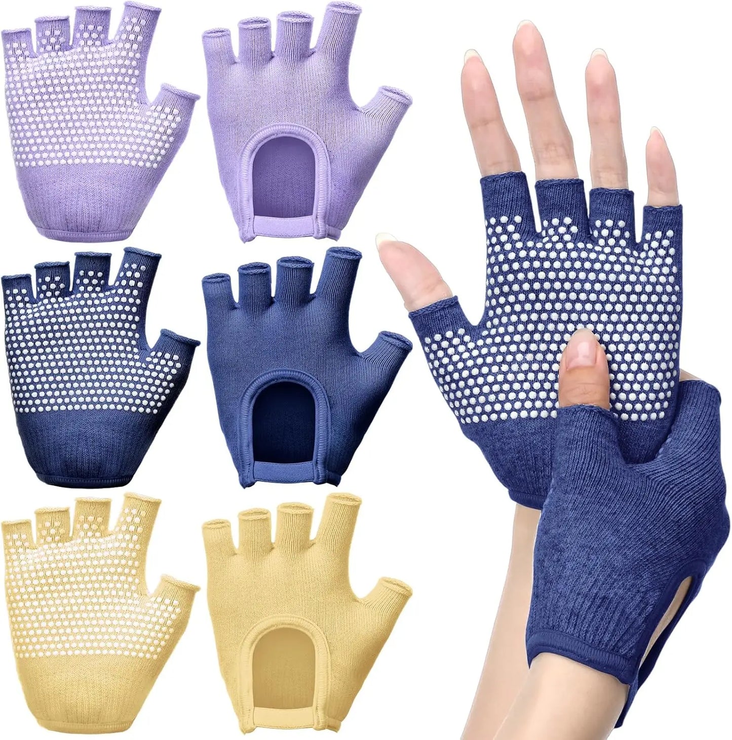 Non Slip Yoga Gloves for Women Fingerless Pilates Gloves with Grips for Yoga Fitness Workout Sports Exercise Gym,Universal Size Peaceful Pleasures Health and Wellness 3 Pairs-A