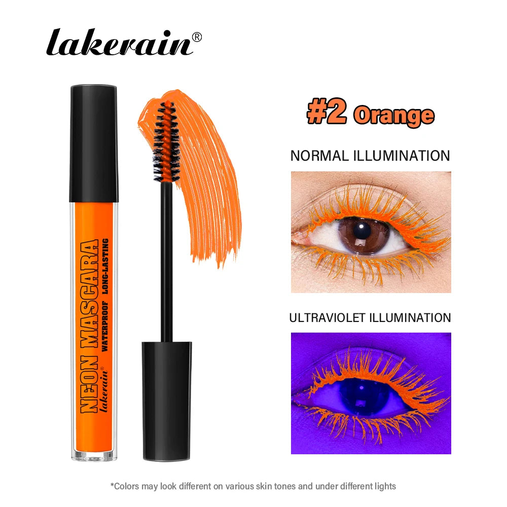 Fluorescence Mascara Waterproof Eyelash Long Lasting Fast Dry Colorful Neon Eyelashes Curling Lengthens Eye Lashes Cosmetics Peaceful Pleasures Health and Wellness 2 orange