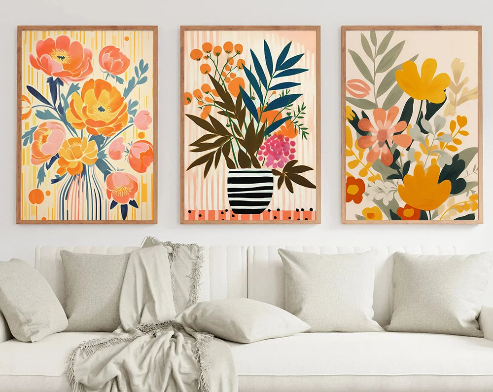 Gouache Wildflower Botanical Canvas Wall Art | Spring Floral Print