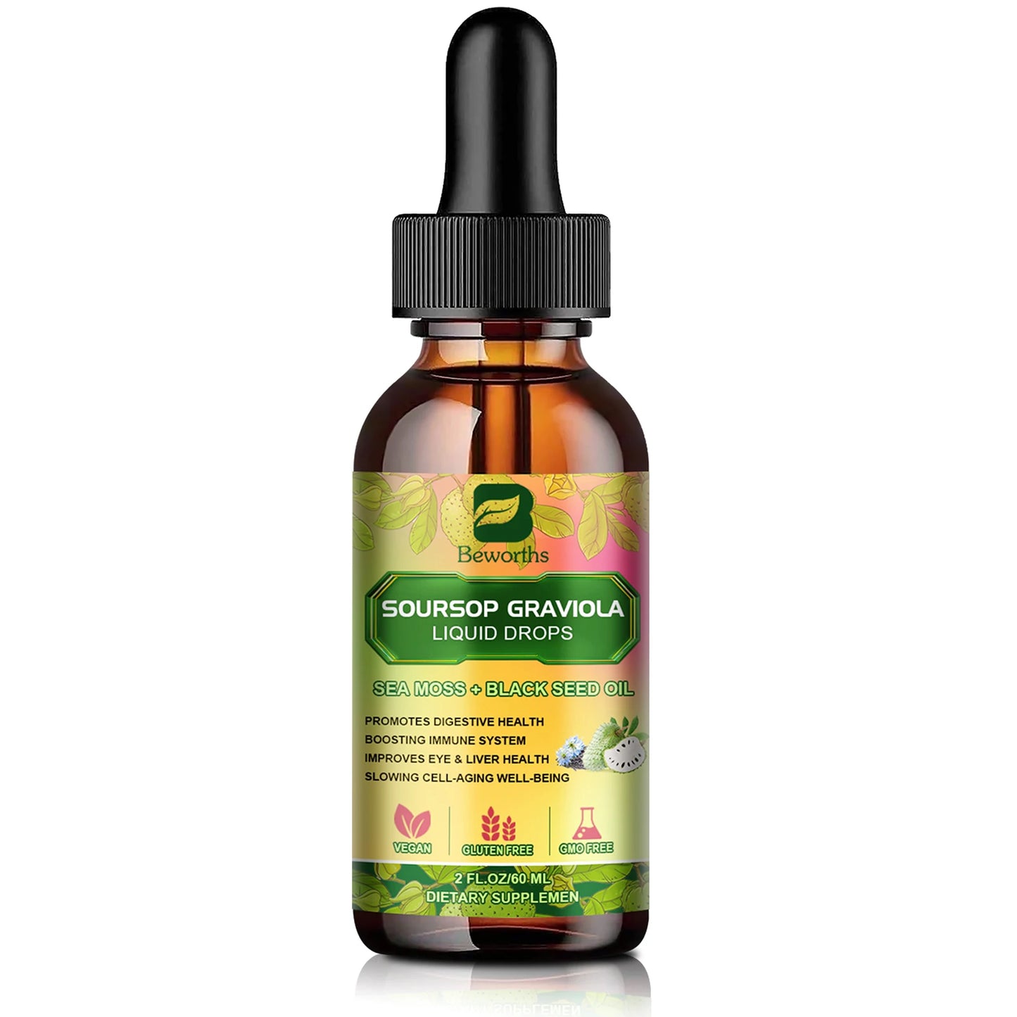 Soursop Graviola & Black Seed Oil Drops 60ml – Immunity & Kidney Support Peaceful Pleasures Health and Wellness 60ml 5bottles United States