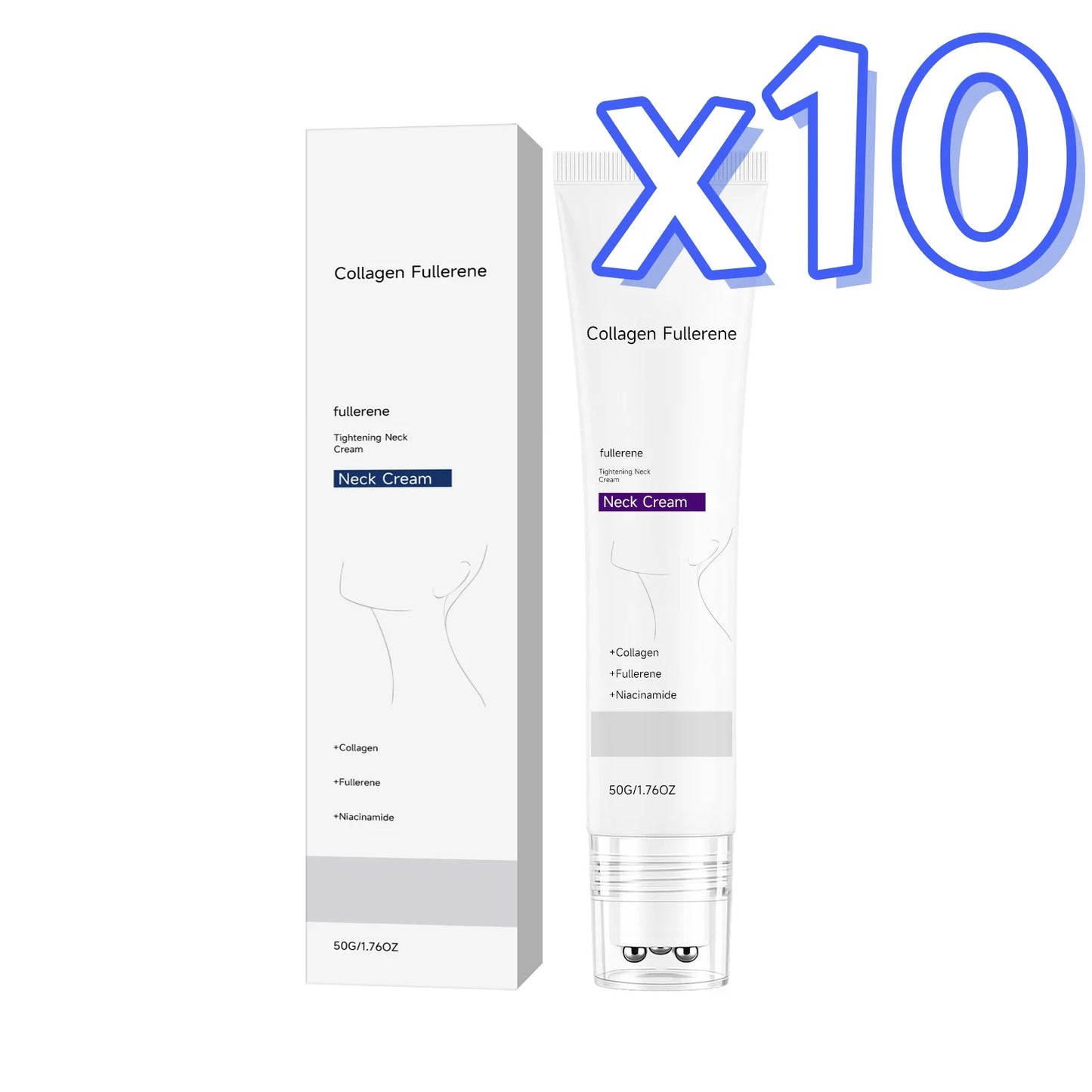 Collagen Neck Cream Reduce Neck Wrinkles Fine Lines Firming Lifting Neck Eliminate Double Chin Skincare Neck Lines Protein Cream Peaceful Pleasures Health and Wellness 50g Boxed x 10pcs