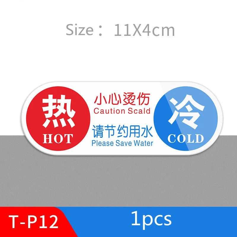 Hot & Cold Faucet Label Stickers – Acrylic Self-Adhesive Signs