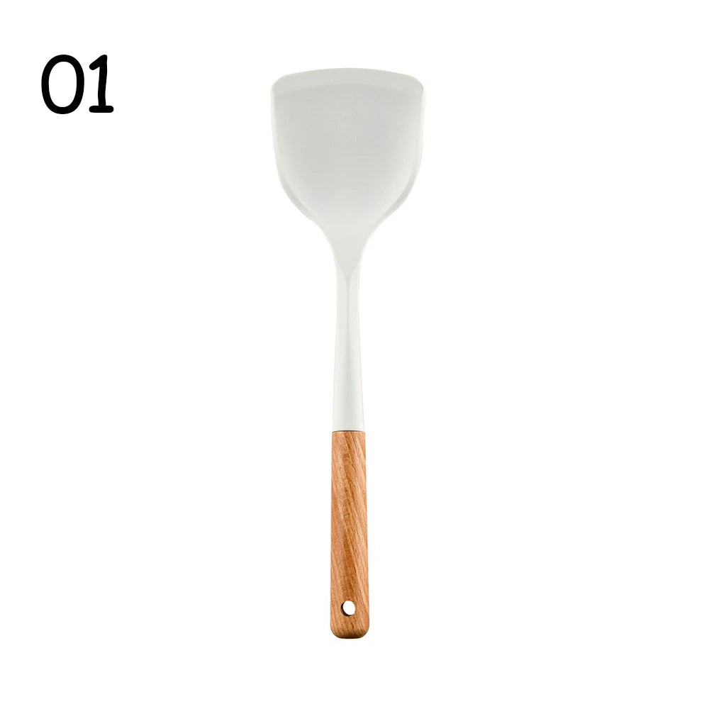Silicone Non-Stick Cooking Utensil Set – Stainless Steel Handle Spatula, Egg Beater & Shovel Kitchen Tool Set