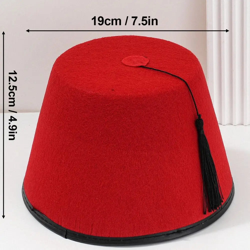 Red Wool Felt Fez Hat – Moroccan Tarboosh with Tassel