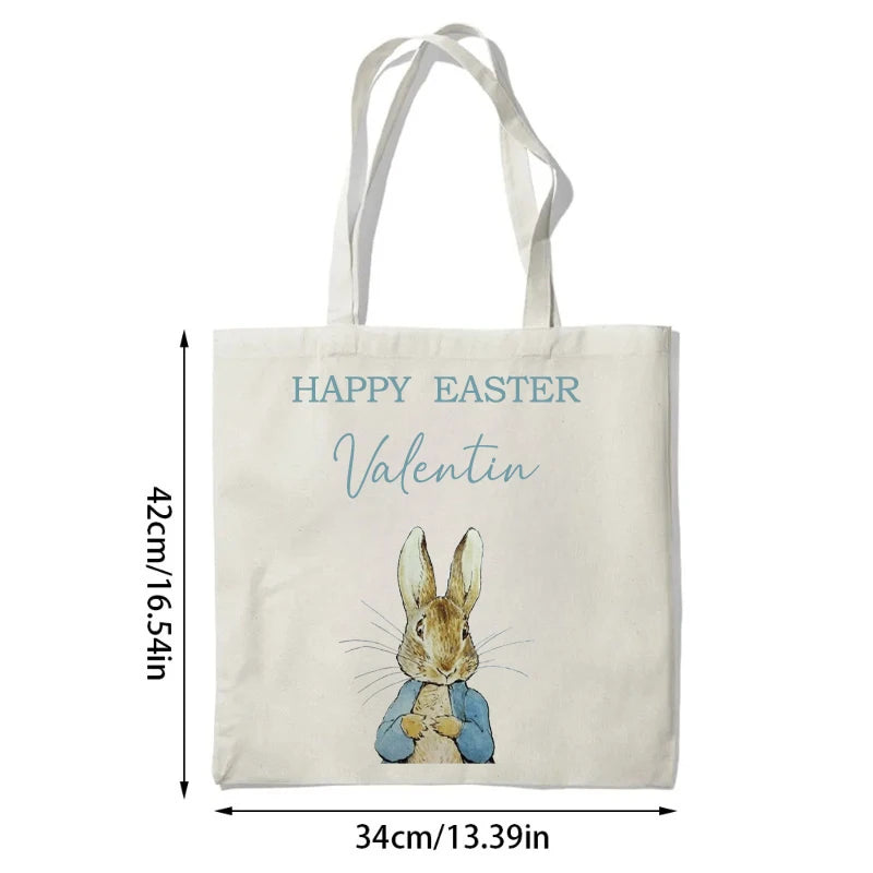 Personalized Easter Bunny Canvas Tote Bag for Kids | Egg Hunt Canvas Tote Bag Peaceful Pleasures Health and Wellness