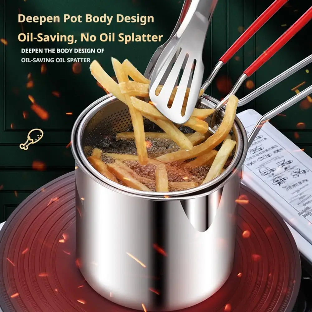 Stainless Steel Deep Fry Pot & Strainer Basket Set | Small Fryer