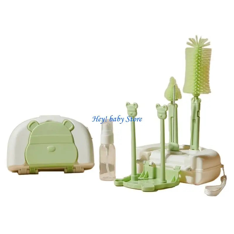 Baby Bottle Brush Set | Silicone Travel Kit & Drying Rack