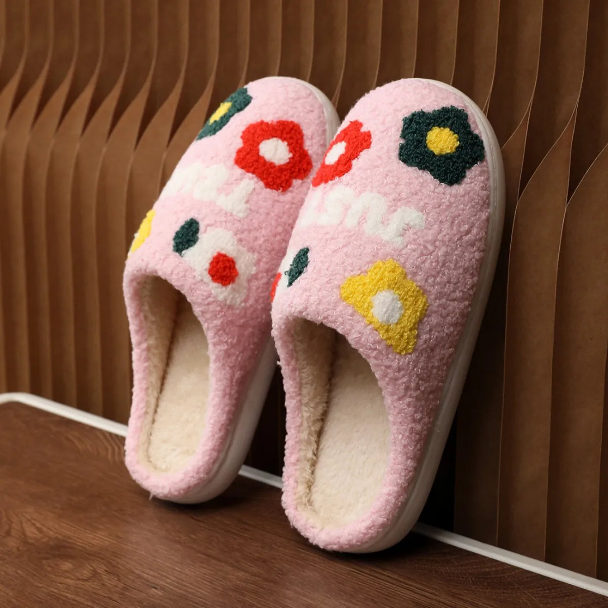 Women's Fluffy Flower Indoor Slippers | Non-Slip Soft House Shoes