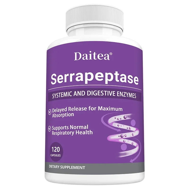 Serrapeptase with Digestive Enzyme, Extra Strength Supplement, Supports Healthy Cellular Function, Gut Health, Digestion Peaceful Pleasures Health and Wellness 120 count-1 bottle