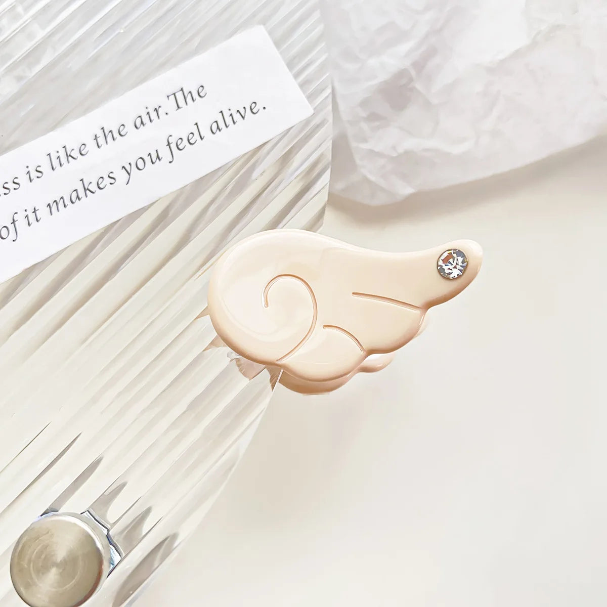 Sweet Princess Angel Wing Acetic Acid Hair Clips Kids Rhinestone Bangs Clip Cute Shark Hair Claw Headwear Exquisite Shark Clips Peaceful Pleasures Health and Wellness milky white