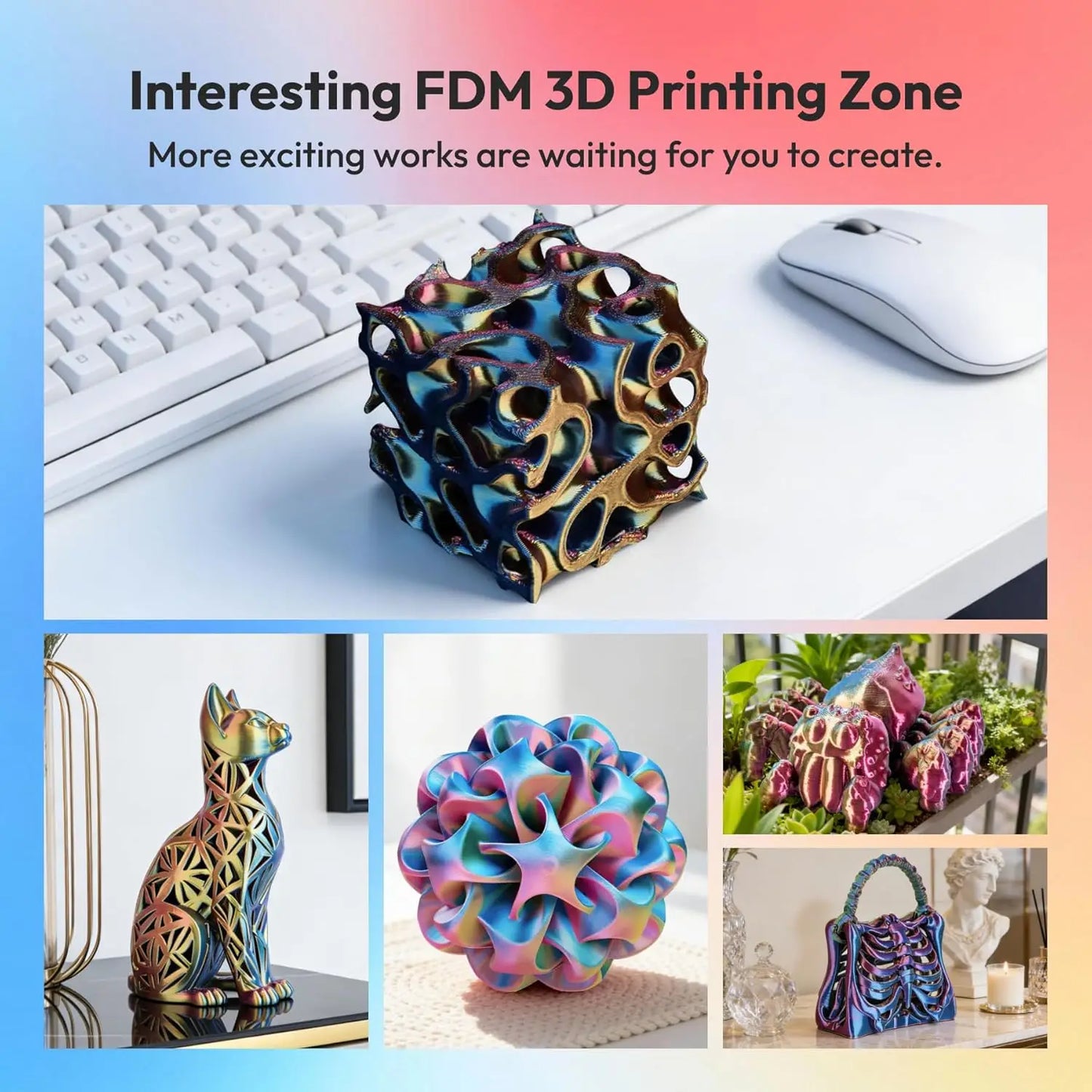 Silk Rainbow PLA Filament 1.75mm Triple Color | DINGSUN 3D