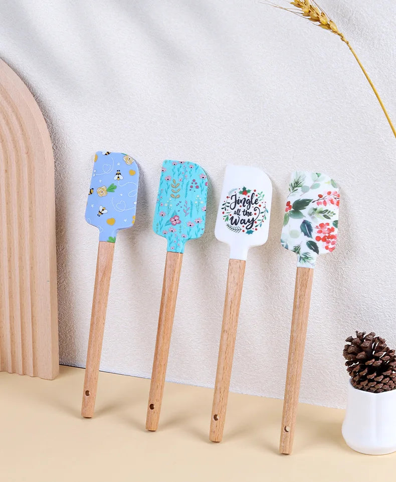 Cream Spatula Silicone Scraper, Wooden Handle Scraper BakingTools Cake Spatula Christmas Scraper Clearance Peaceful Pleasures Health and Wellness