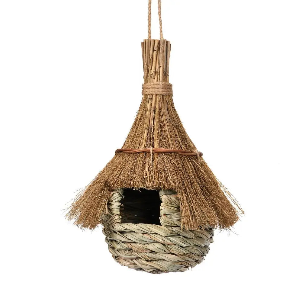 Hand-Woven Grass Hanging Bird House – Cozy Bird Hut Nest