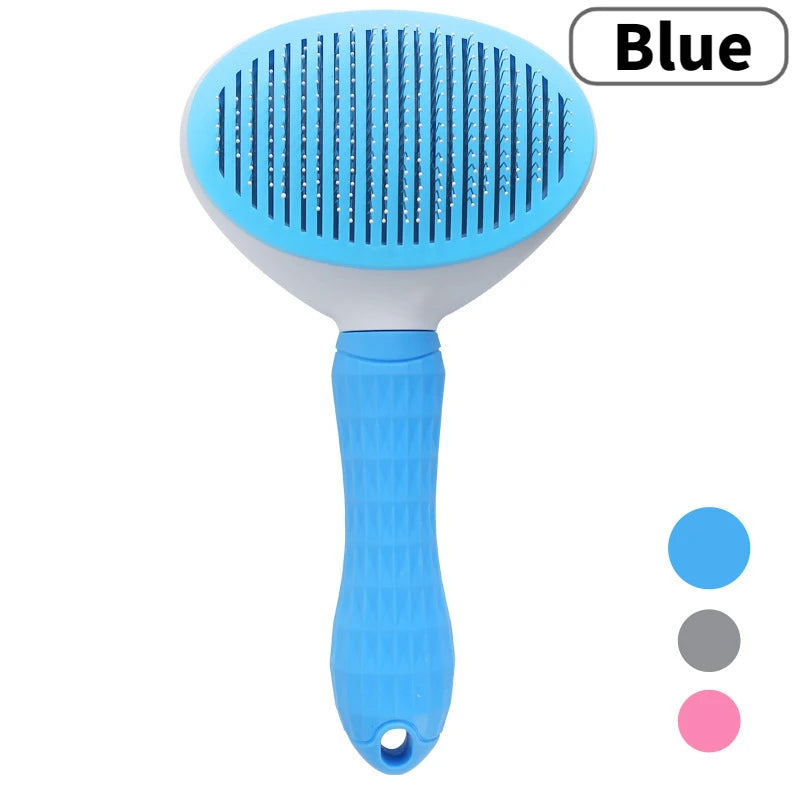Pet Dog Brush Cat Comb Self Cleaning Pet Hair Remover Brush For Dogs Cats Grooming Tools Pets Dematting Comb Dogs Accessories Peaceful Pleasures Health and Wellness Blue