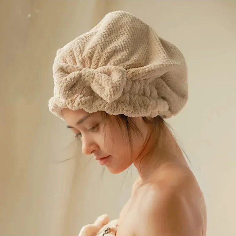 Quick-Dry Hair Towel Wrap Cap – Spa Bowknot Shower Bonnet