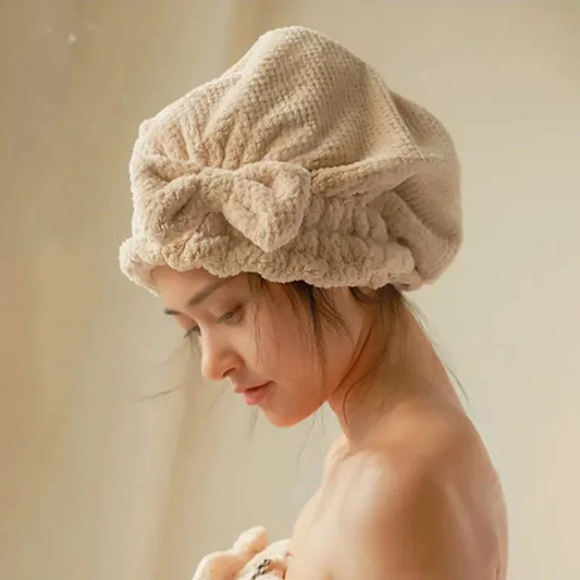 Quick-Dry Hair Towel Wrap Cap – Spa Bowknot Shower Bonnet Hair Towel Wrap Cap Peaceful Pleasures Health and Wellness
