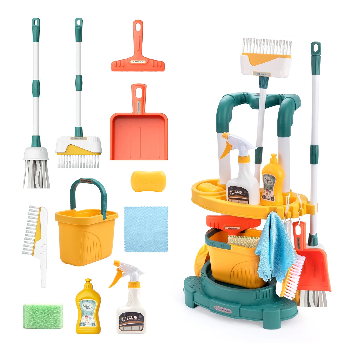 Kids Cleaning Handcart Simulated Life Toys Pretend Play Hygiene House
