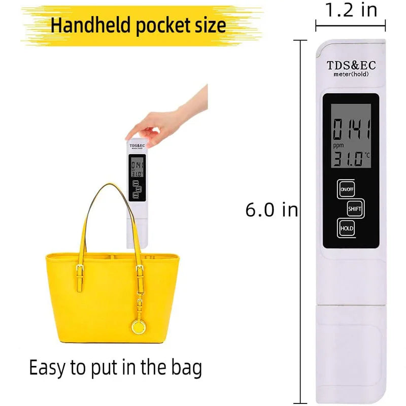 Digital Water Tester Meter TDS EC PPM Temp Detector Pen with White LCD Display 0-9990 Range for Purity Measurement Peaceful Pleasures Health and Wellness Default Title