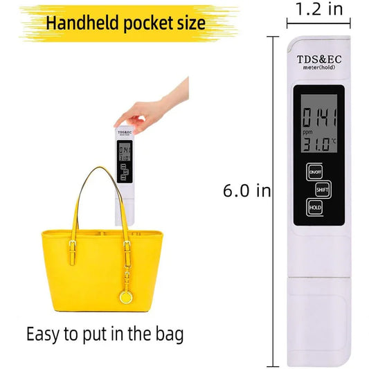 Digital Water Tester Meter TDS EC PPM Temp Detector Pen with White LCD Display 0-9990 Range for Purity Measurement Peaceful Pleasures Health and Wellness Default Title