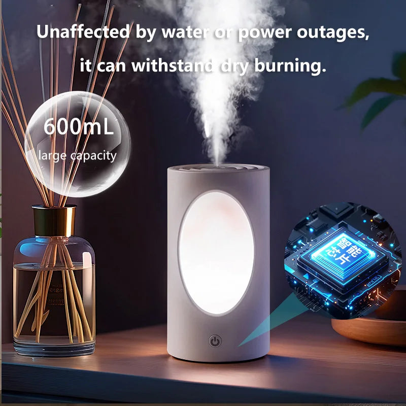 600ml Portable Aroma Diffuser With Colorful LED Lights Battery Rechargeable Wireless Air Humidifier For Bedroom Office Peaceful Pleasures Health and Wellness