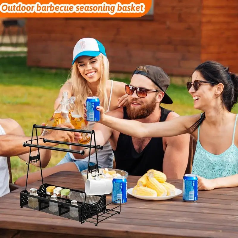 BBQ Caddy For Outdoor Picnic Condiment Organizer Basket Barbecue Tool Caddy Camping Must-Haves Storage Caddy For Camping Park Peaceful Pleasures Health and Wellness China Mainland