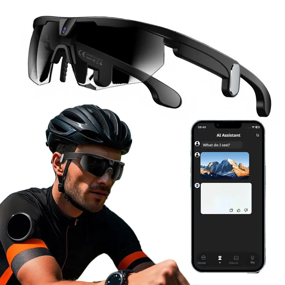 AI Smart Cycling Glasses – 8MP Camera, 1200P, BT & Translation