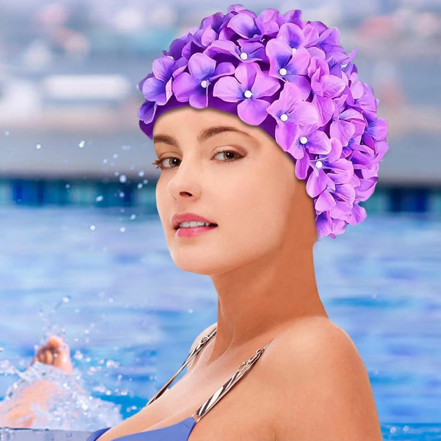 3D Floral Petal Swim Cap – Retro Stretch Hat for Women