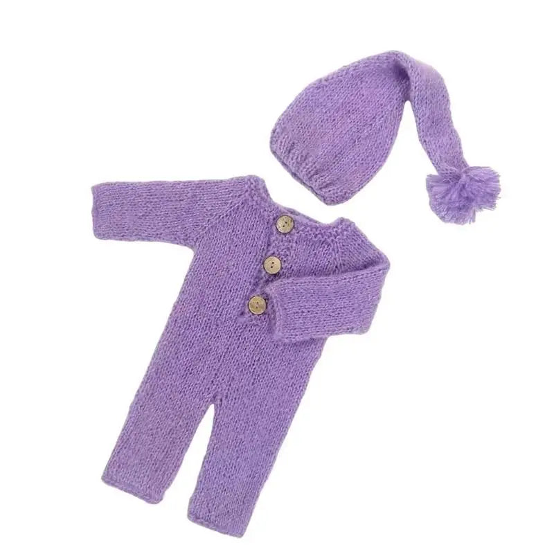 Newborn Photography Romper & Hat Set | Soft Mohair Baby Outfit