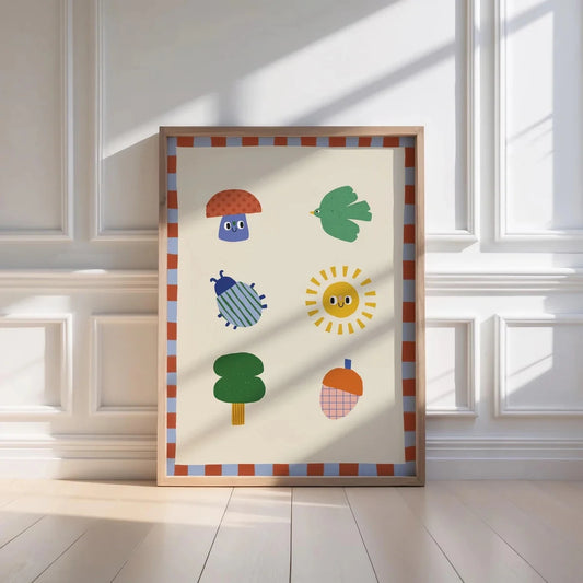 Minimalist Cartoon Insects & Plants Canvas Wall Art Print Canvas Wall Art Peaceful Pleasures Health and Wellness G4971 30x40cm Wood Framed