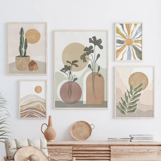 Boho Abstract Canvas Wall Art | Nordic Botanical Print Unframed Canvas Wall Art Peaceful Pleasures Health and Wellness