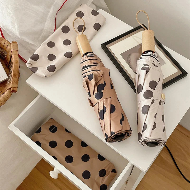 Retro Dot Folding UV Sun Umbrella – Portable & Auto Open